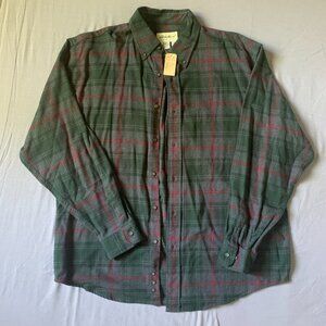 Eddie Bauer Button Up Shirt Men L Large Green Flannel Plaid Long Sleeve Collared
